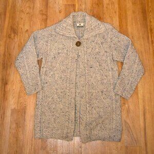 Carraig Donn Tan Wool Shawl Collar Cable Knit Open Cardigan Sweater Sz M
